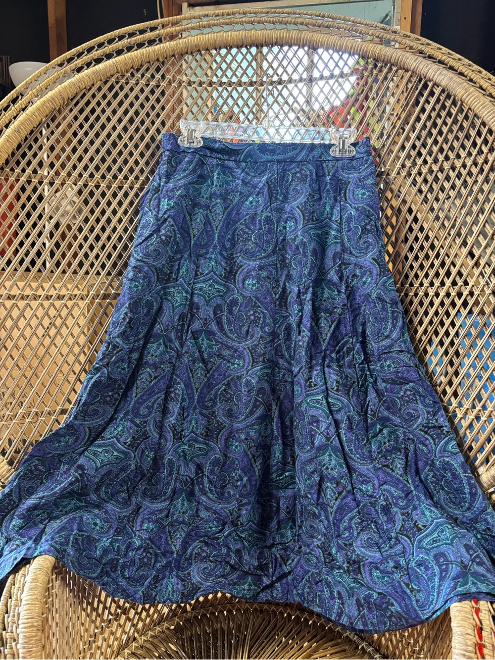 Koret Paisley A-Line Skirt in Navy and Teal